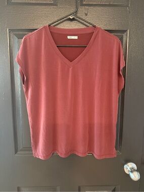 edgely V-Neck Short Sleeve Top in Dusty Red